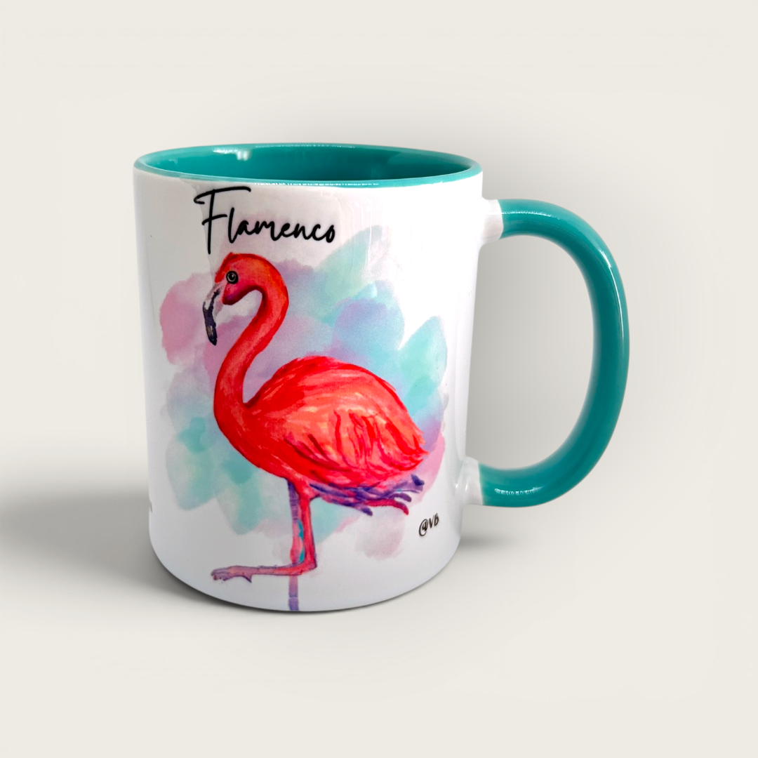 Tazón de cerámica Flamenco 11 oz - ilustración acuarela