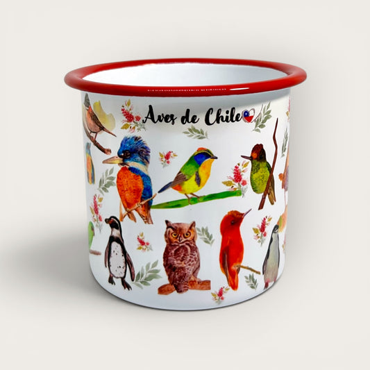 Tazón enlozado Aves de Chile Rojo