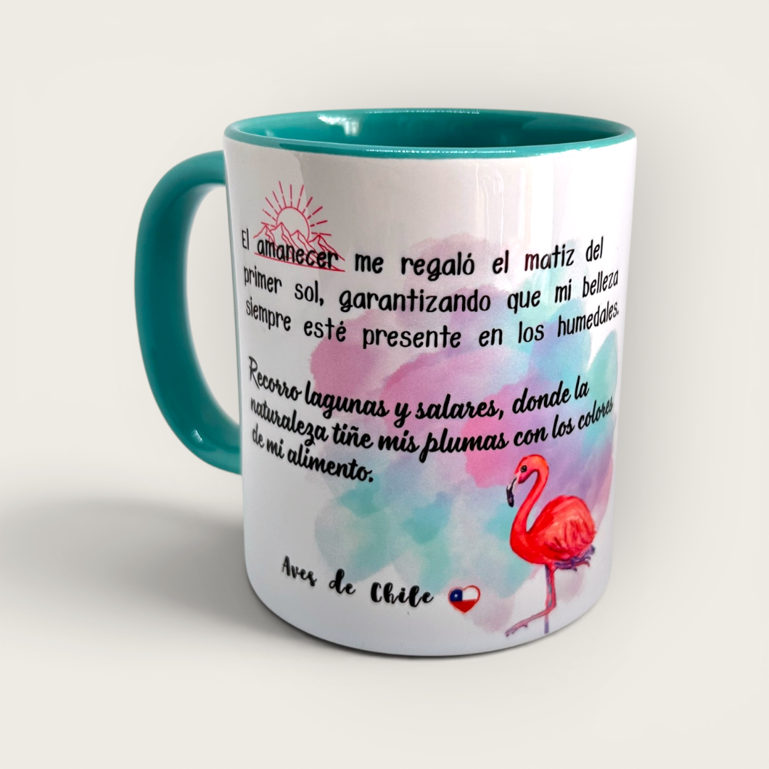 Tazón de cerámica Flamenco 11 oz - leyenda Aves de Chile